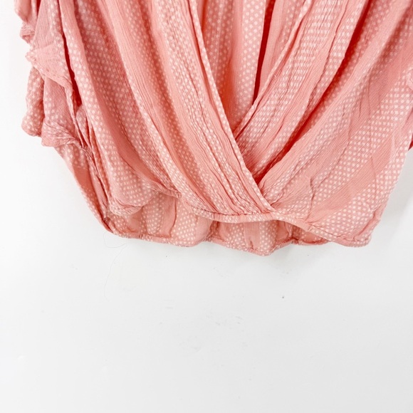 ✅ Anthropologie Maeve SMALL Nell Pink Dot Surplice Crop Ruffle Shirt Blouse - Picture 3 of 7